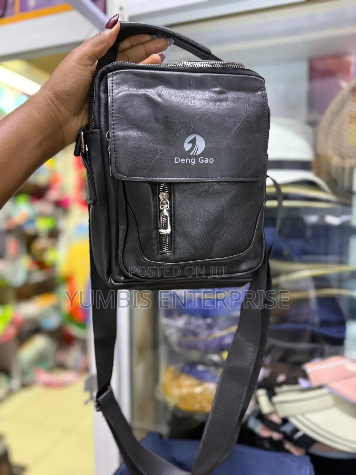 Unisex Leather Sling Bags/Chest Shoulder Bags in Black