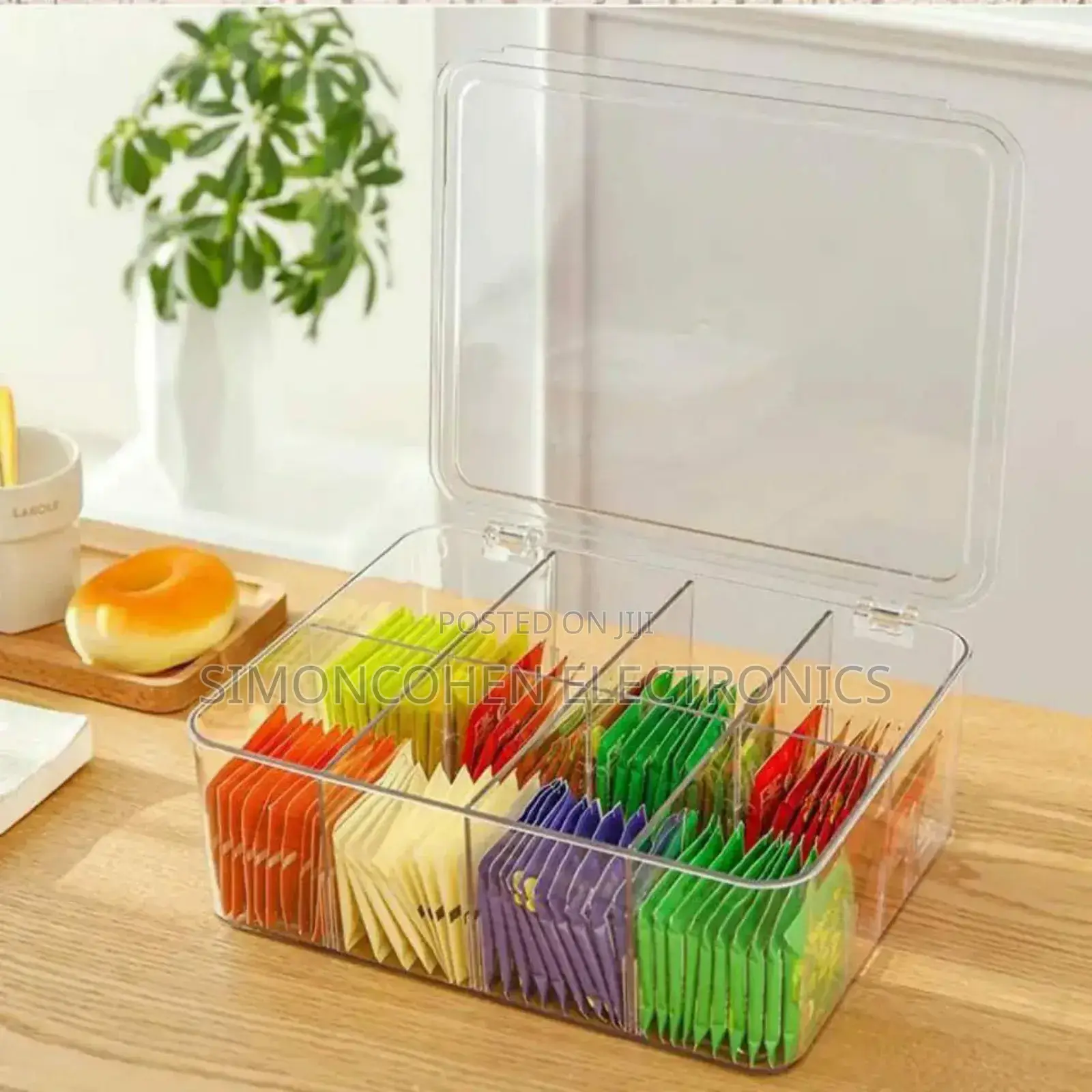 Acrylic Tea Bag Organizer With Cover Compartment Divider Box