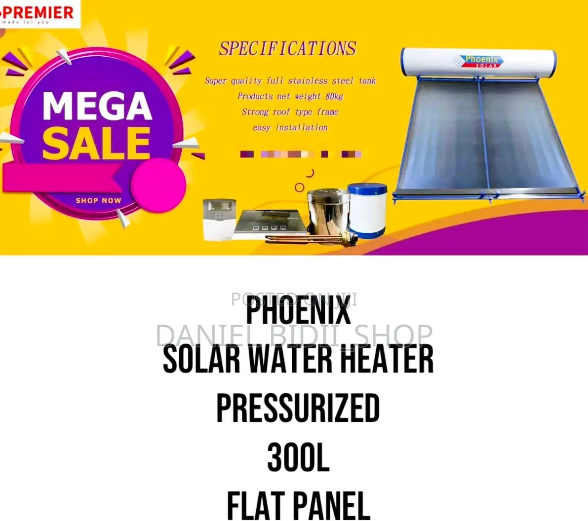Solar Water Heater Pressurized 300ltrs Flat Panel