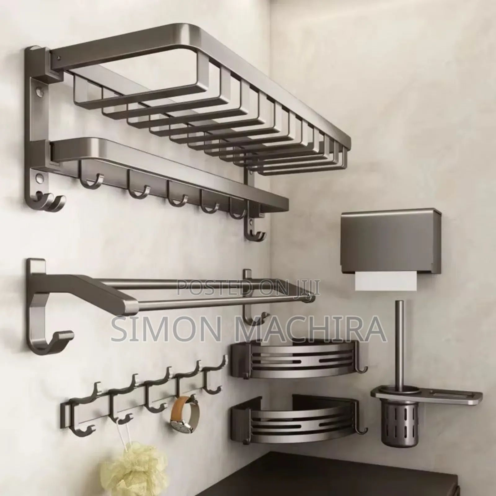 7pcs Multifunctional Aluminium Bath Towel Storage Rack