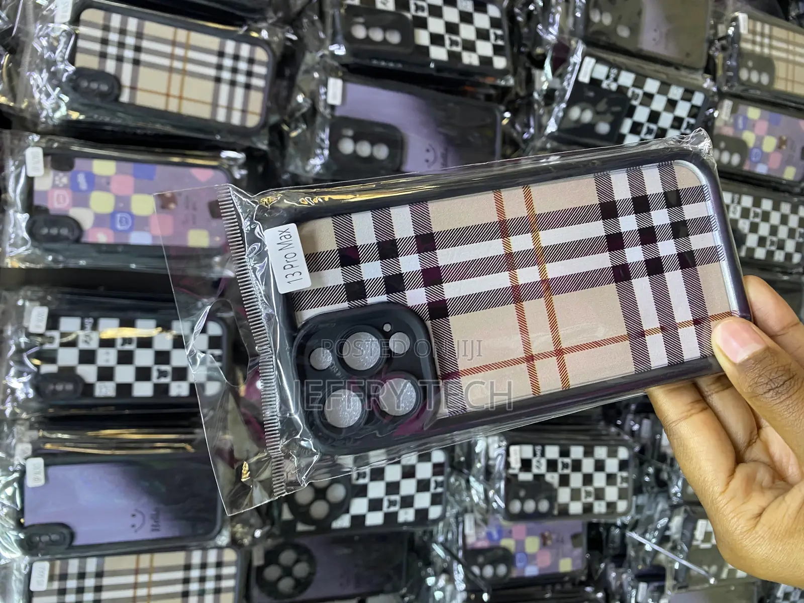 Waswe iPhone 13 Pro Max Brown Black Tartan Plaid Case