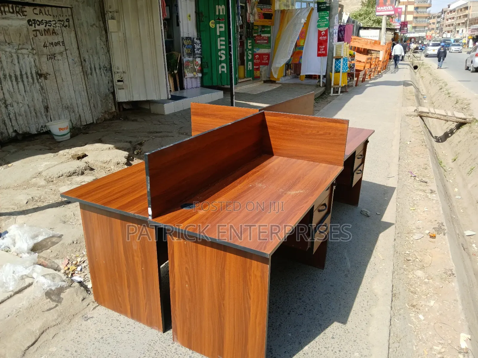 Modern 4 Way Workstation Dark Walnut 1.2 Mtrs Each Desk