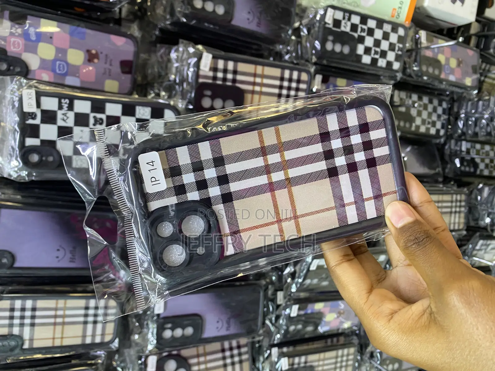 Plush Scottish Tartan Grid Stripe Fabric iPhone 14 Case