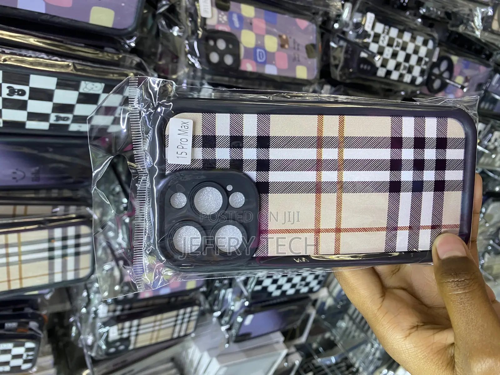 Plaid Faux Tartan Grid Stripe Fabric iPhone 15 Pro Max Case