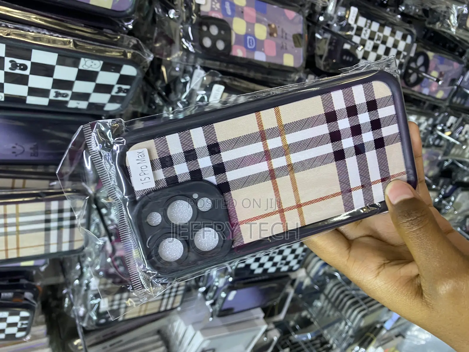 Plaid Faux Tartan Grid Stripe Fabric iPhone 15 Pro Max Case