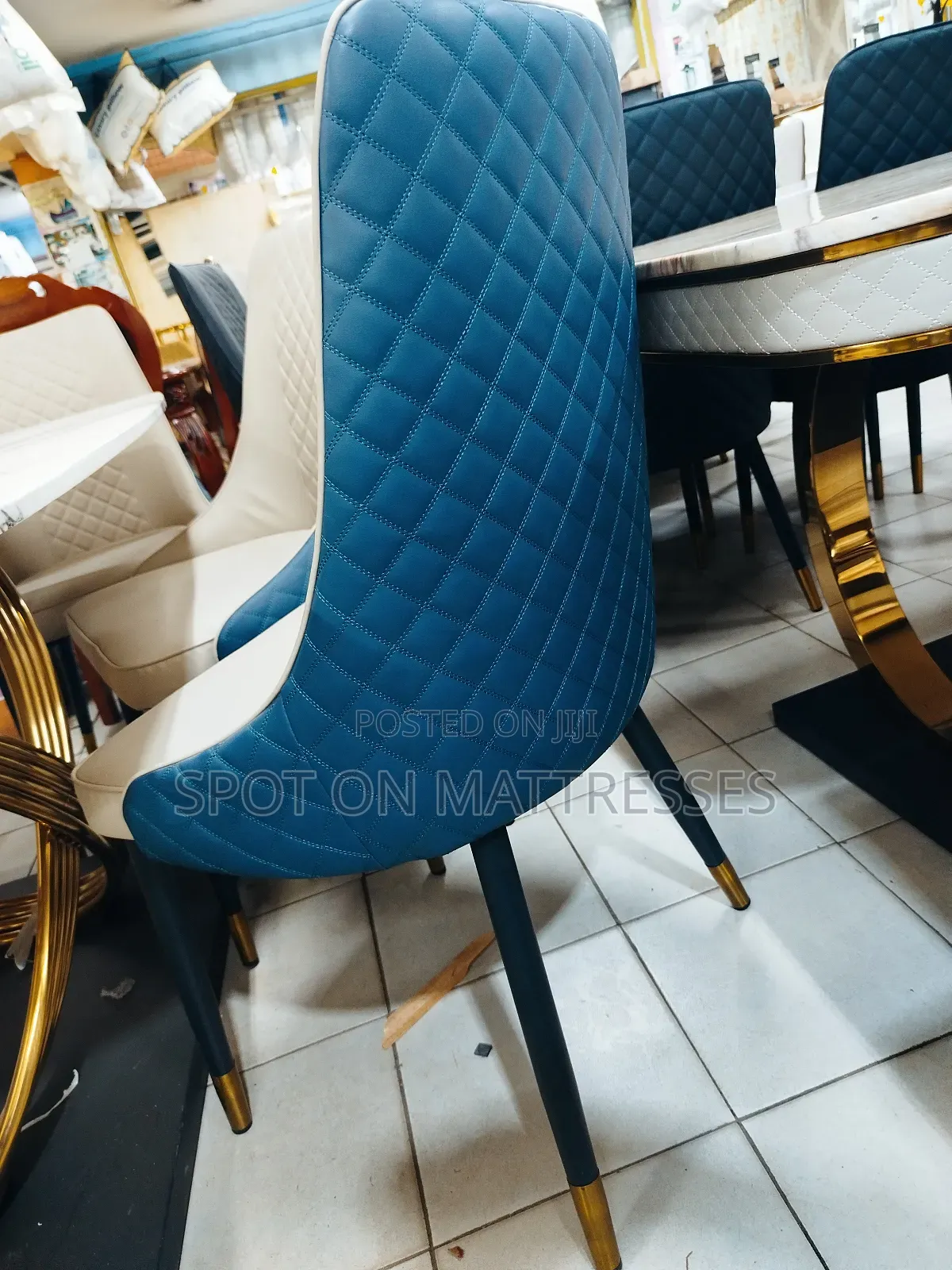 High-End Marble Top Dining Set 6 Chairs With Gold Finishing