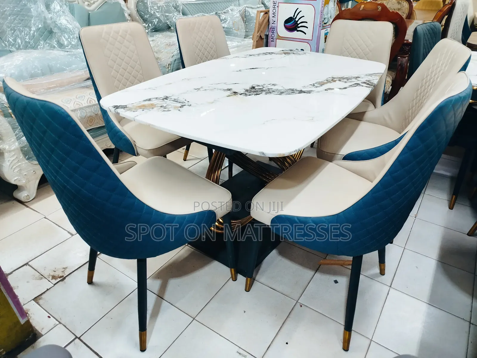 Just in - Marble Top Dining Set With 6 Leather Chairs