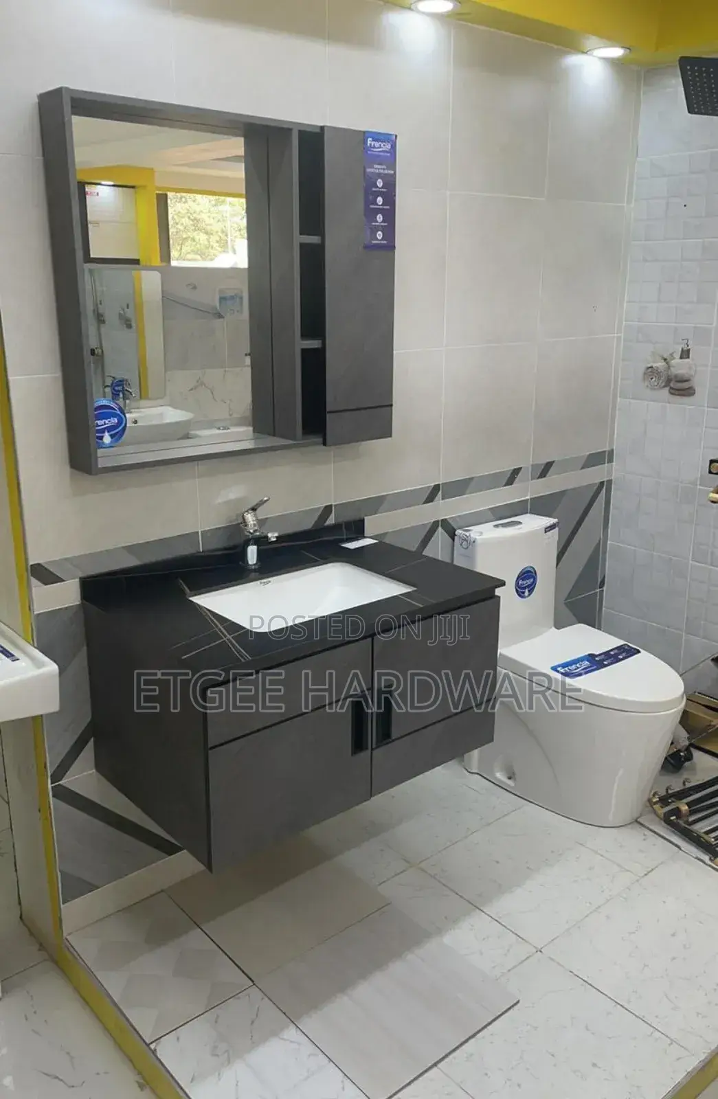 Basin Cabinet With Mirror And Granite Marble Top 80cm
