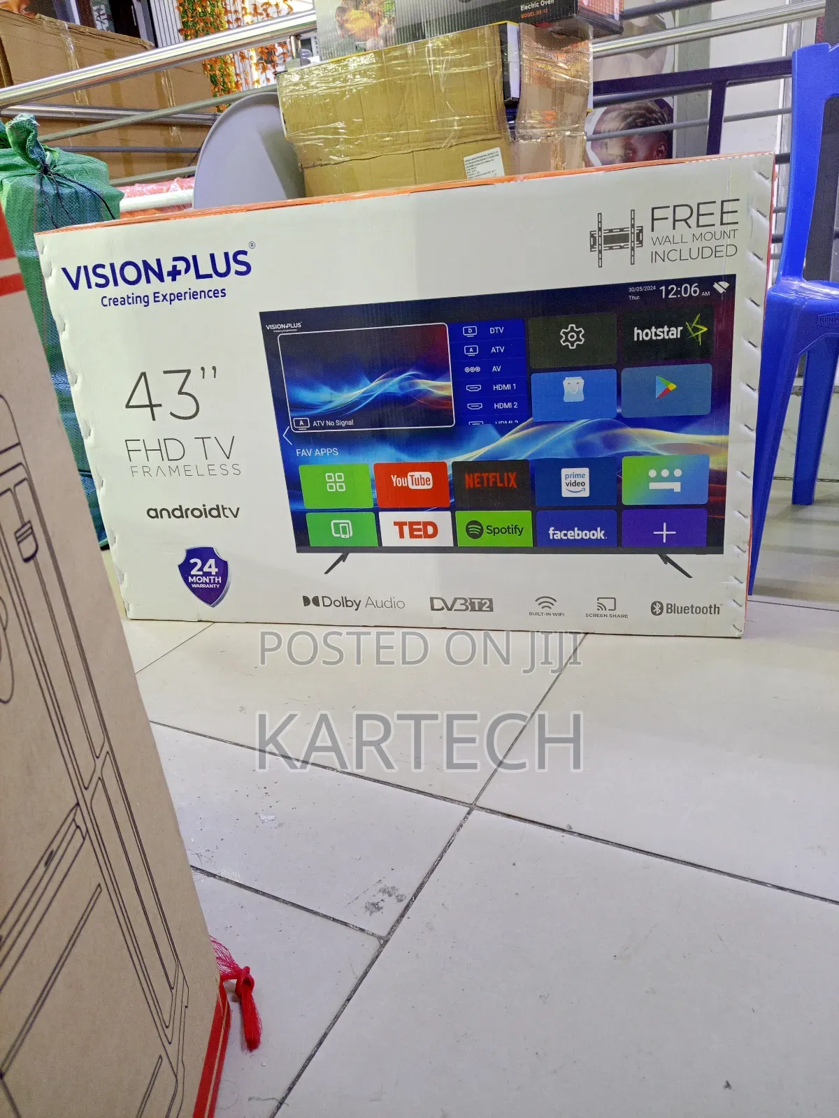 Vision Plus 43" FHD Frameless Android Tv +Free Wall Mount