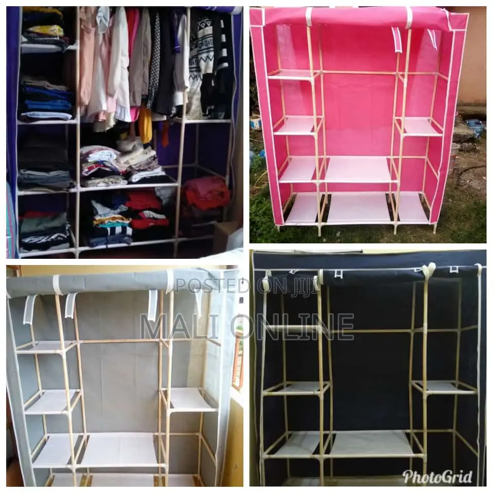 3 Column Wooden Fabric Wardrobe Portable Closet