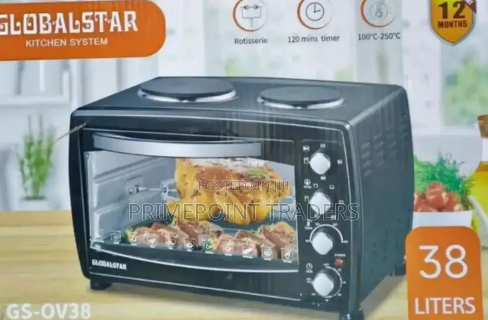 Oven With Rotisserie 38l Double Hot Plate (Global Star)