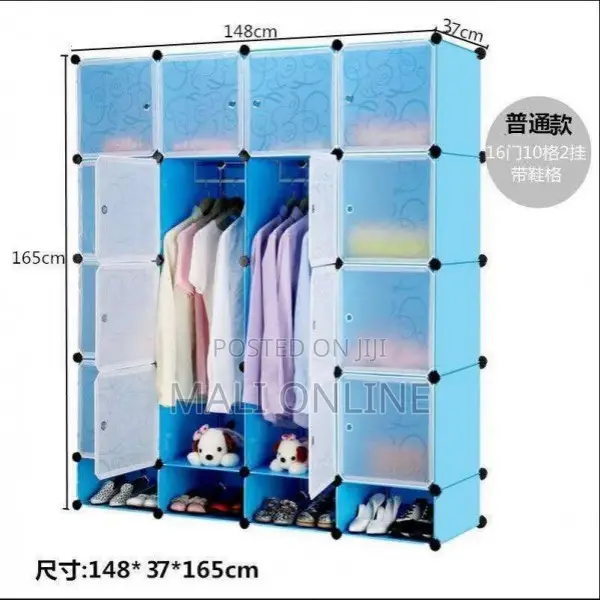 3 Column Plastic Wardrobe With Shoe Cabinet Portable