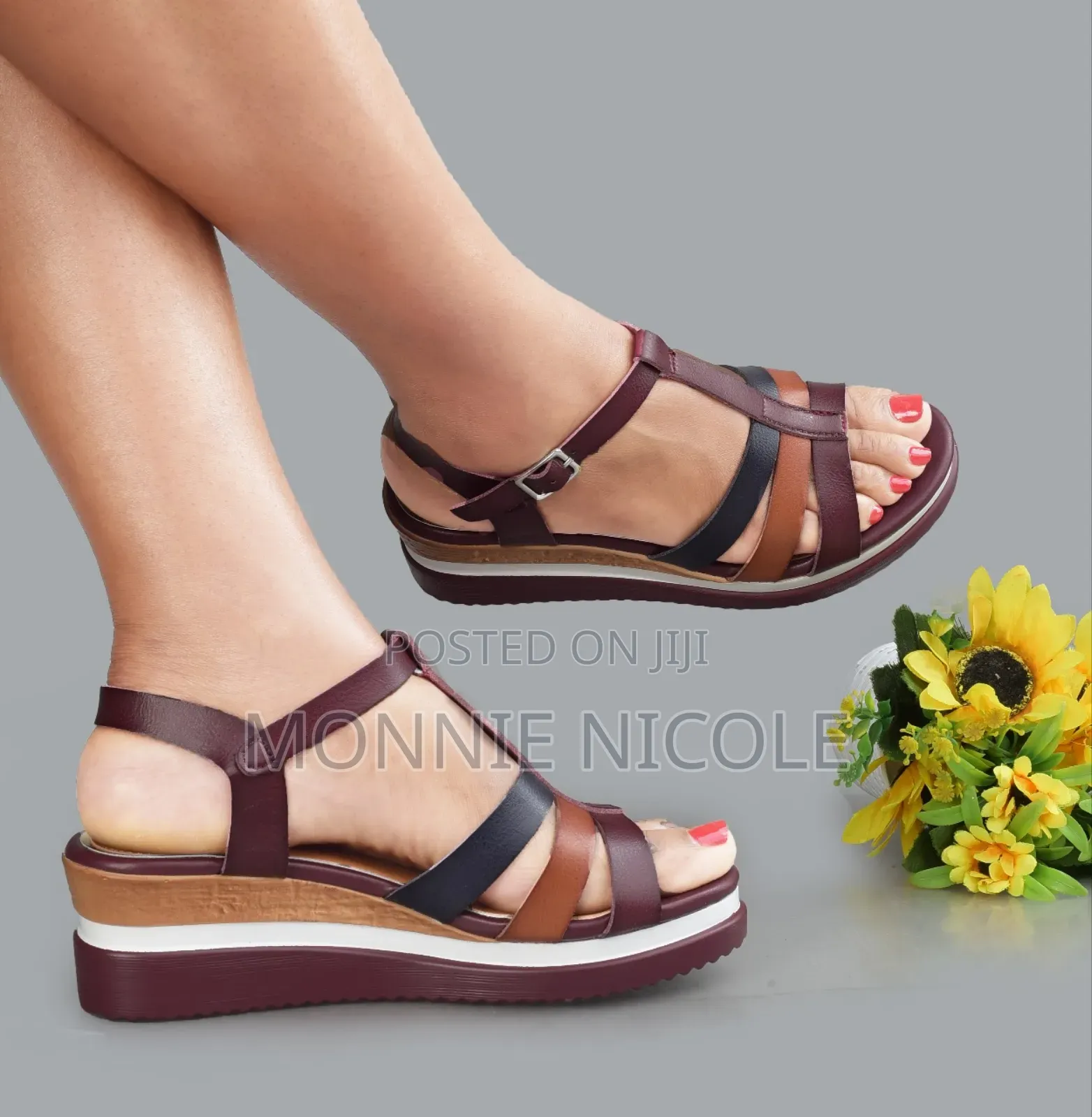 Leather Open Wedge Shoes