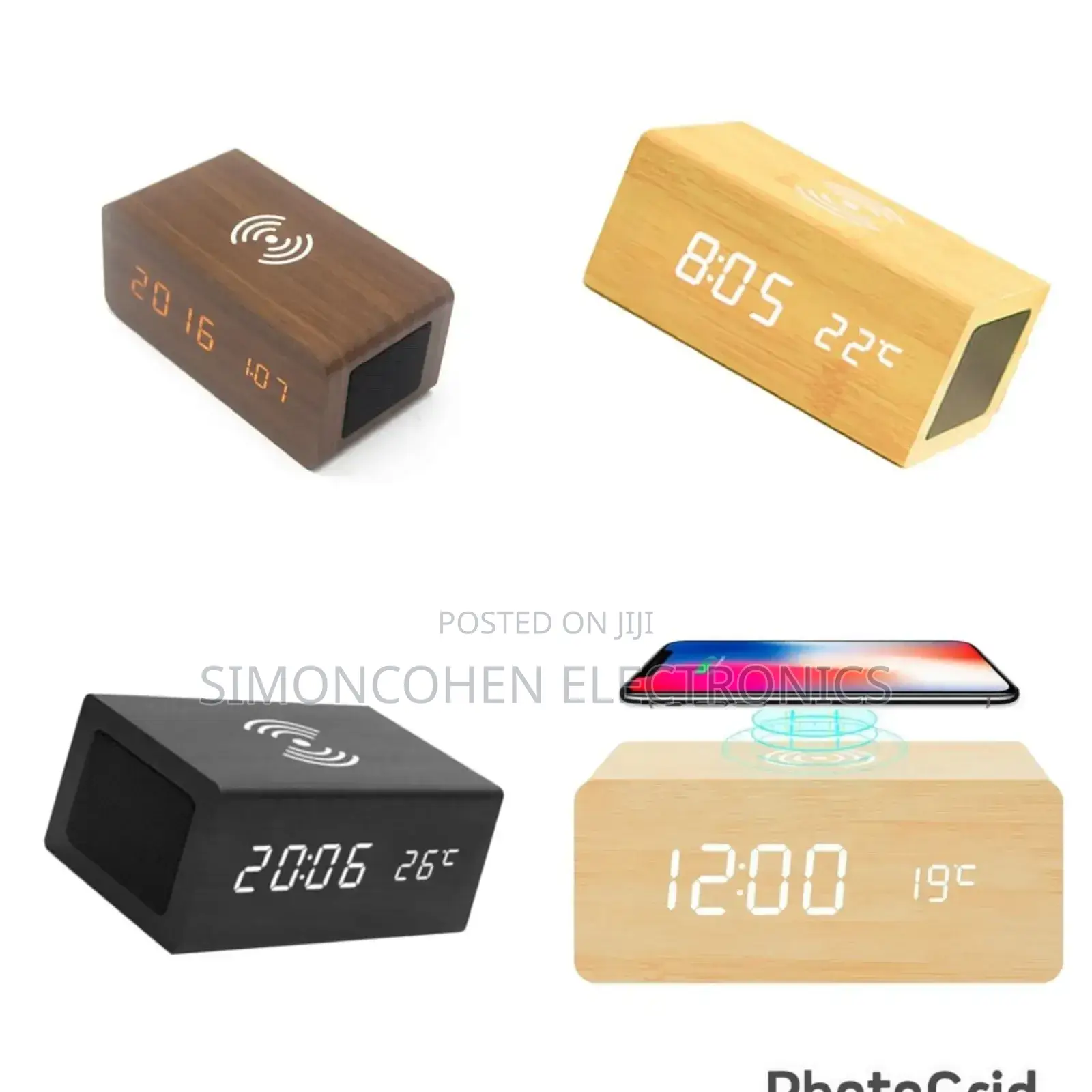 Wireless Charging Bamboo Wooden Digital Alarm Clock