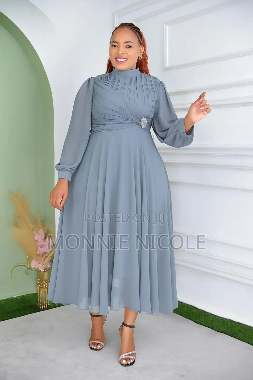 Ash Grey Stylish Long Dress