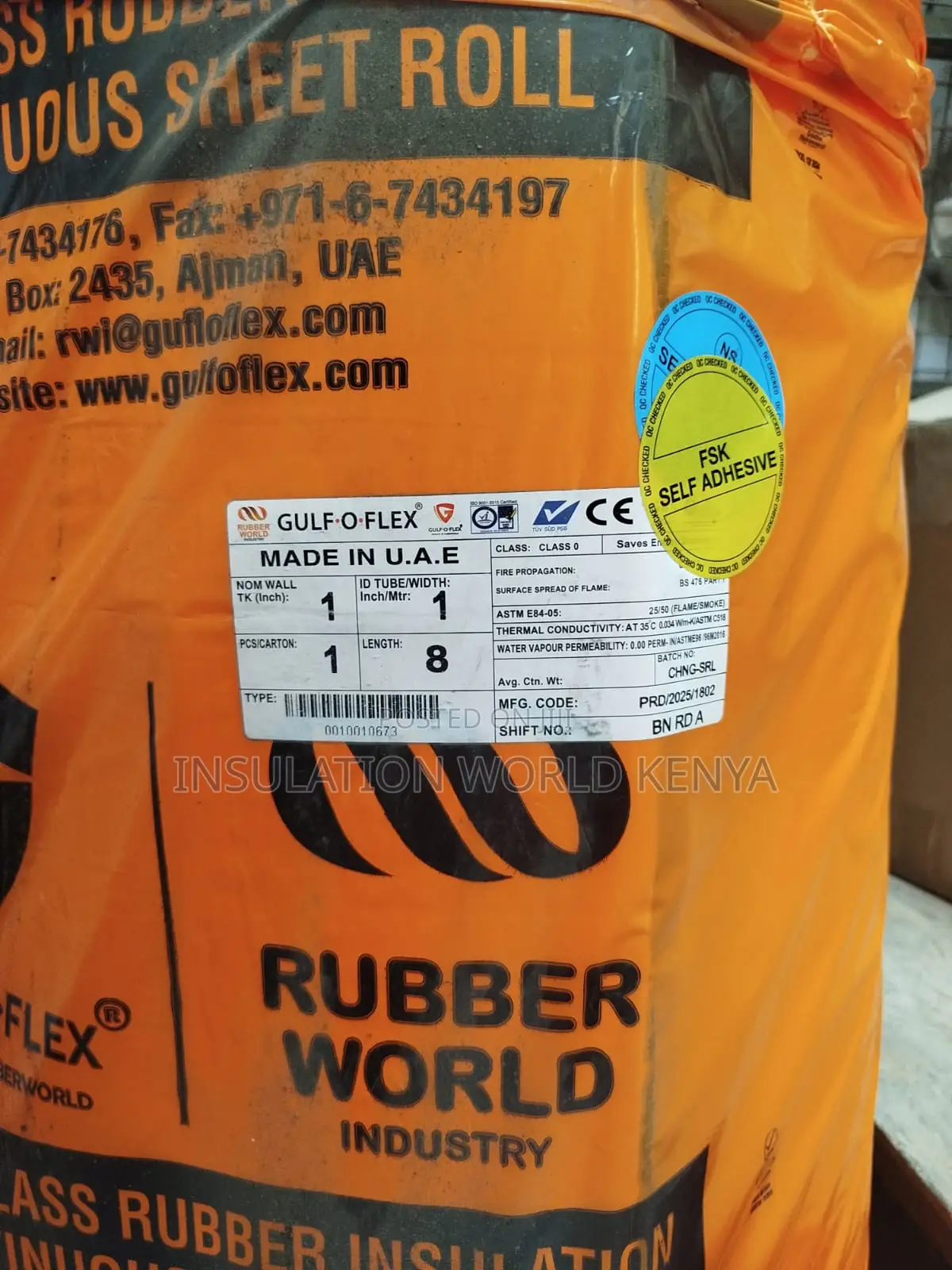 Armaflex Insulation Roll With Foil+Adhesive 8mx1mx25mm(1")