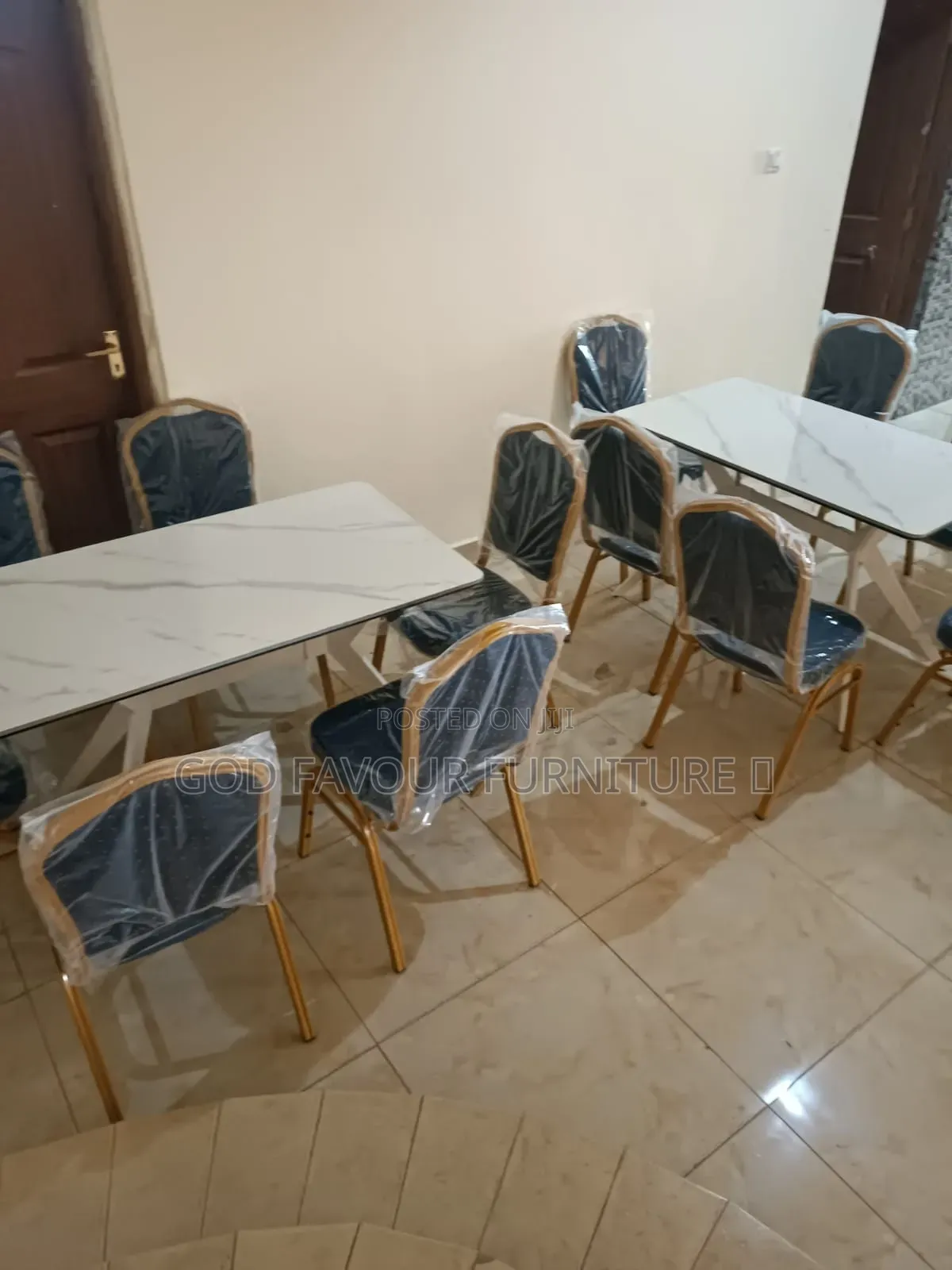 Crystal White Dining Table/Hotel Table With 6 Chairs Jgf4