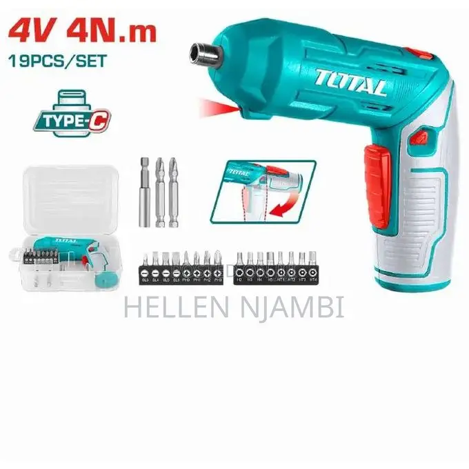 Total 4nm Li-Ion Cordless Screwdriver (4volts) 19pcs Set