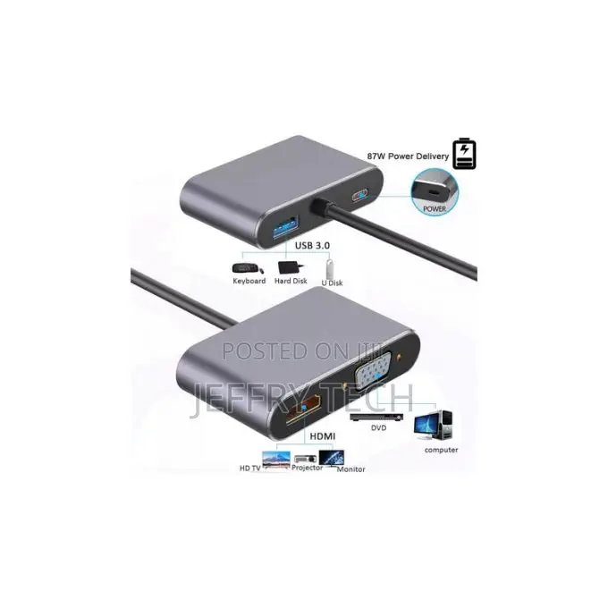 Usb Type C to Hdmi+Vga+Usb3.0+Usb C Converter Adapter