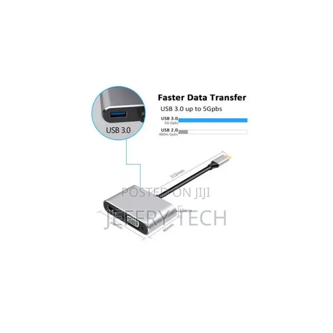 Usb Type C to Hdmi+Vga+Usb3.0+Usb C Converter Adapter