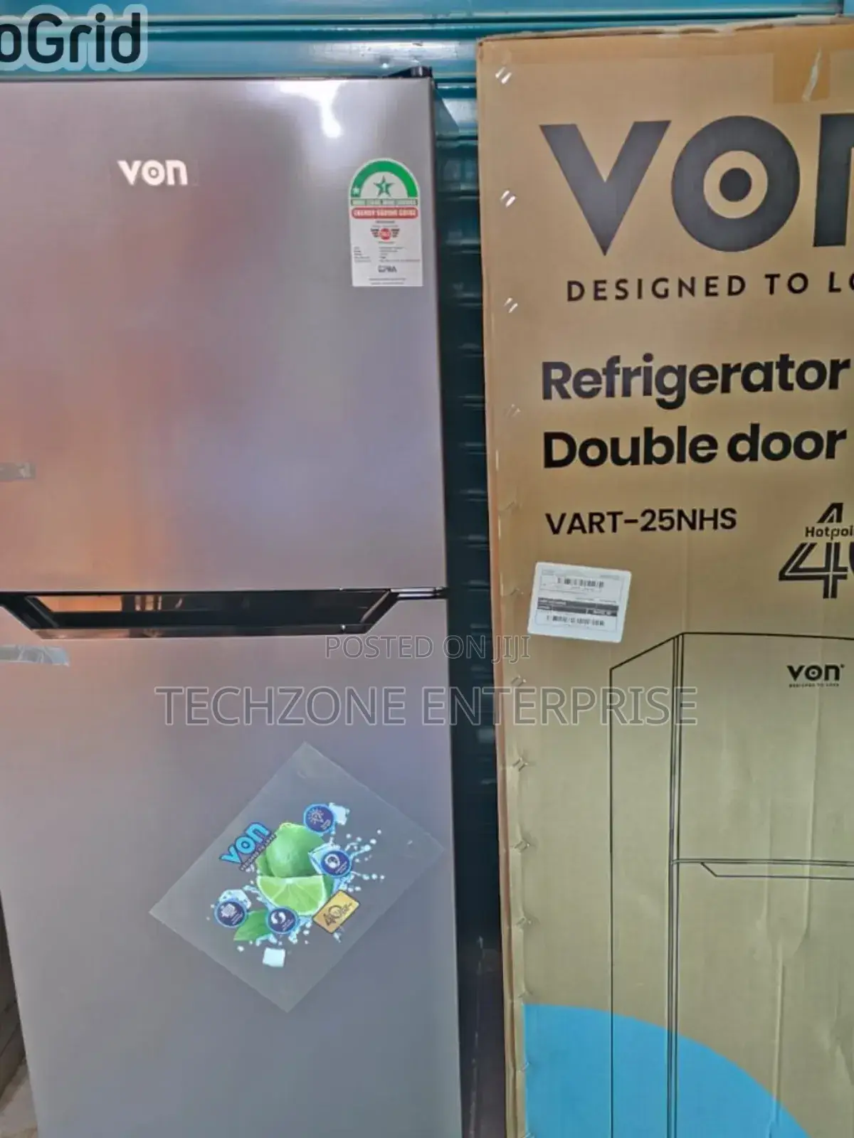Von Vart-25nhs No Frost Double Door Fridge 220l Silver ;