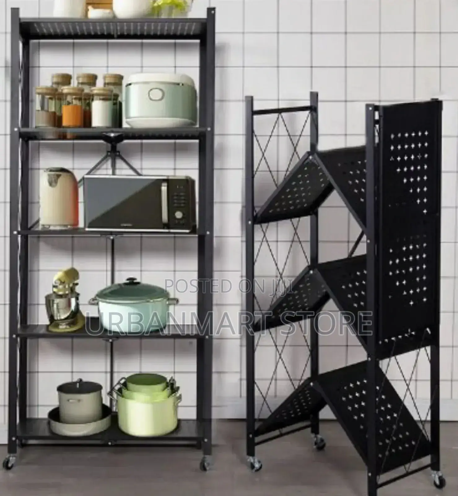5-Layer Foldable Kitchen Rack – Strong Carbon Steel