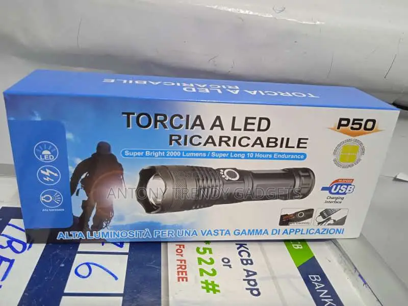 Rechargeable P50 Flashlight – Usb Charging, Long Range