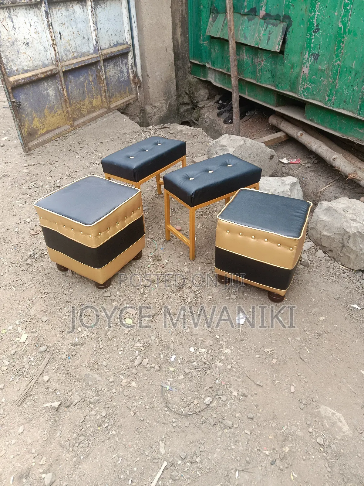 Pedicure Stools, Black and Gold 