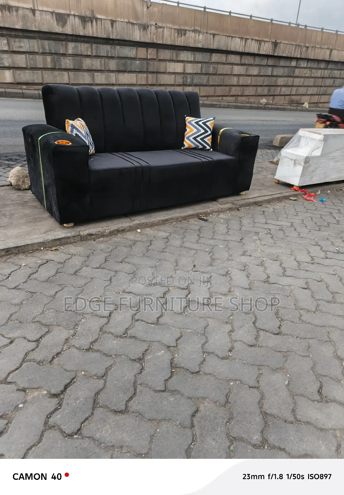 Readymade Black Three Seater Sofa Set for Sale
