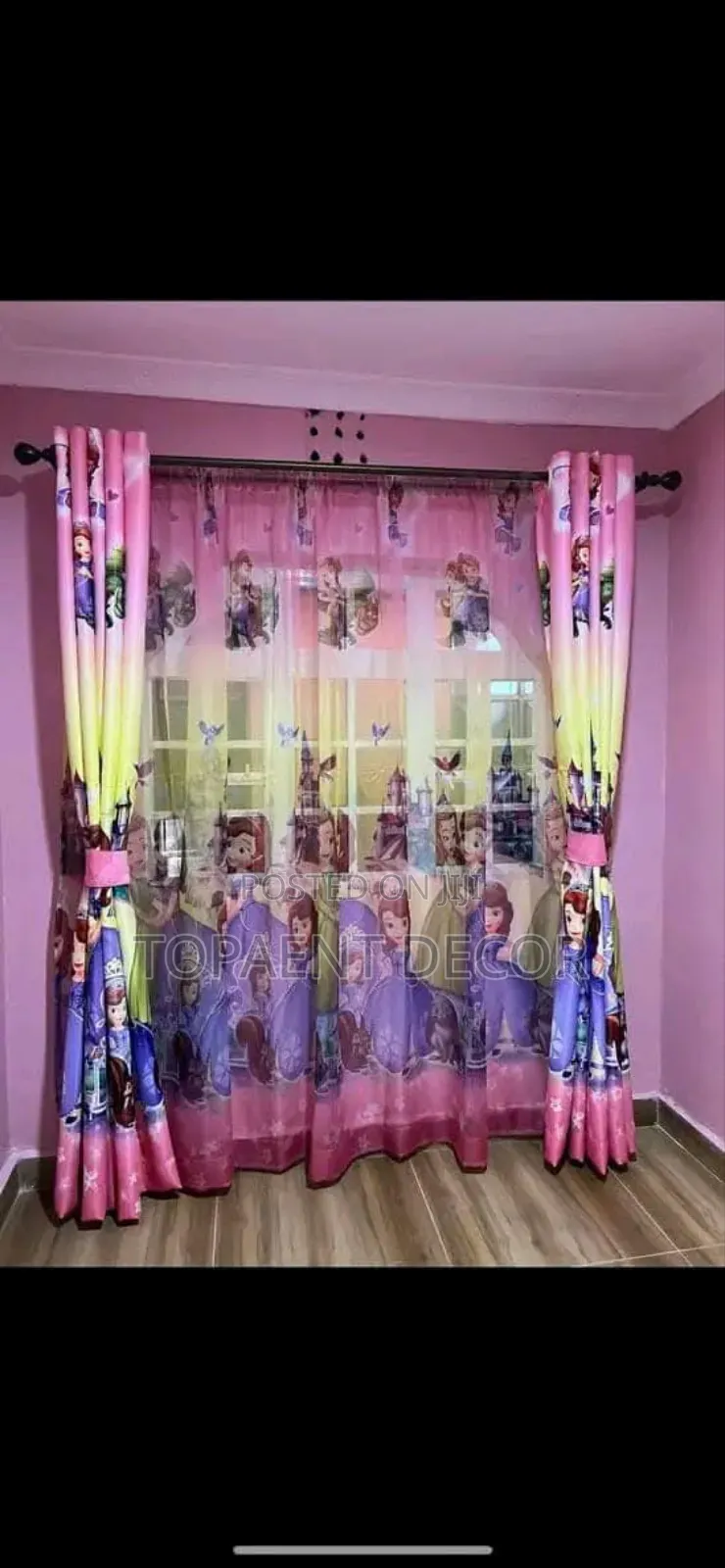 Baby Princess Cartoon Themed Pink Window Curtains