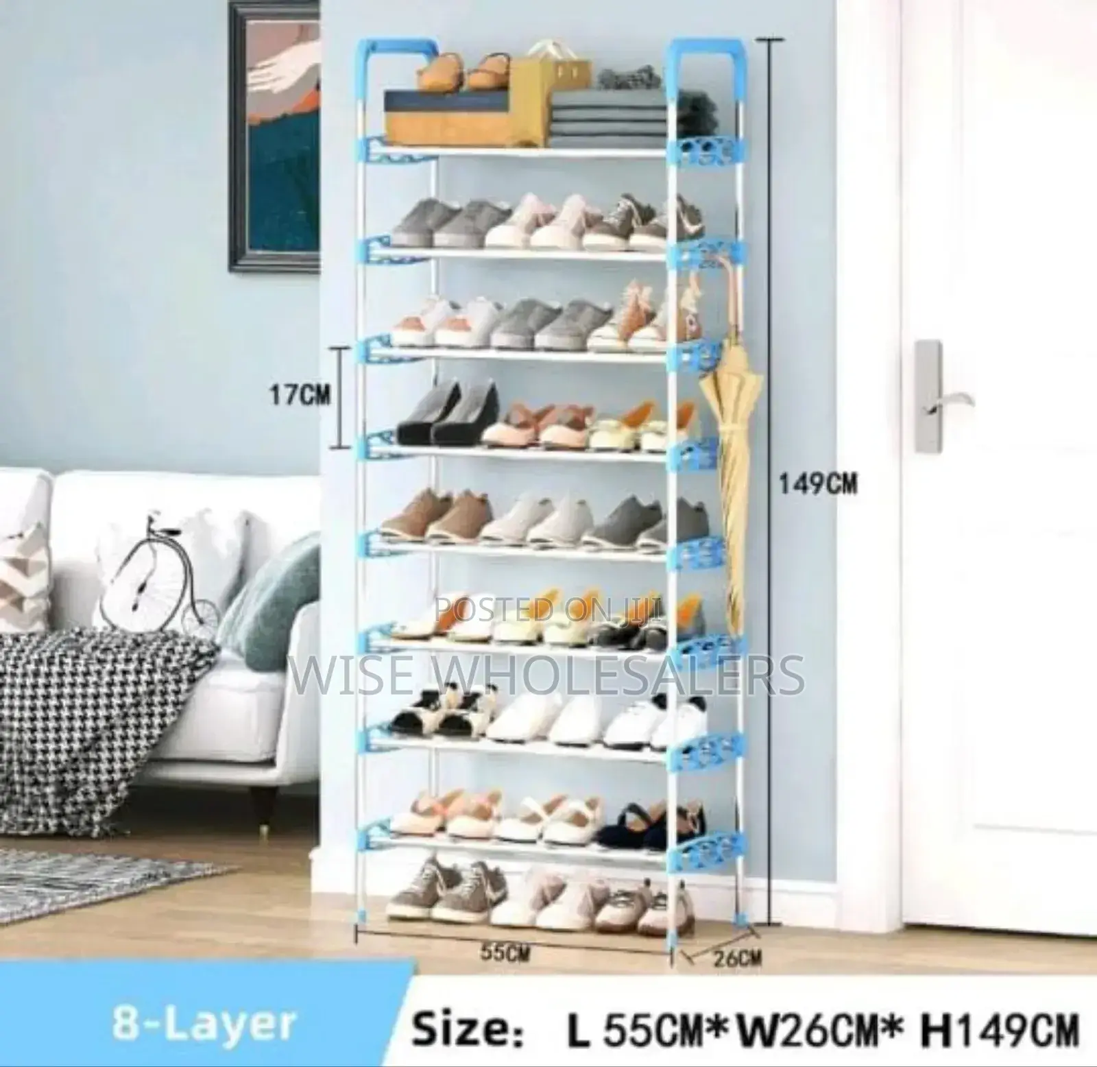 Shoerack 
 -55cmx26cmx149cm Pink,Blue And Black