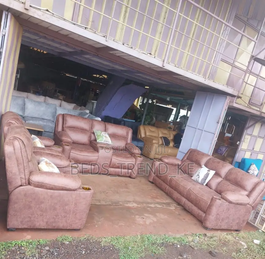 Brown Indoor 7 Seater Semi Recliner Sofa 3-2-1-1
