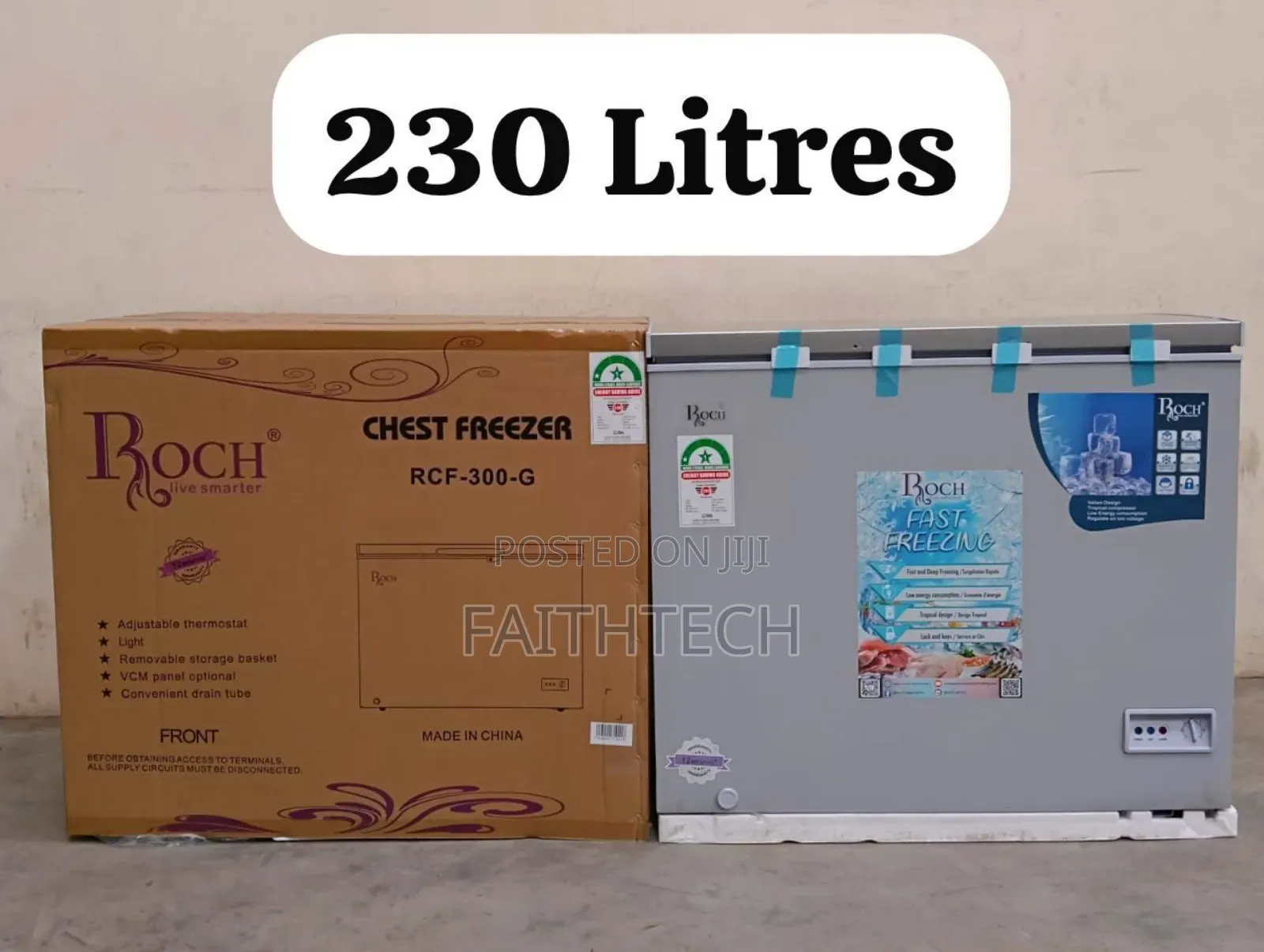 230 Litres Roch Chest Freezer With Cool Pack Sliding Glass