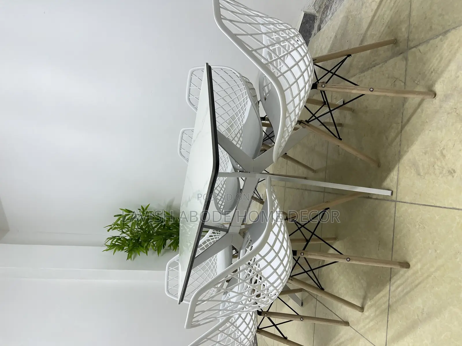 6 Seater Dining Table Marble Stone Table White Eames Chairs