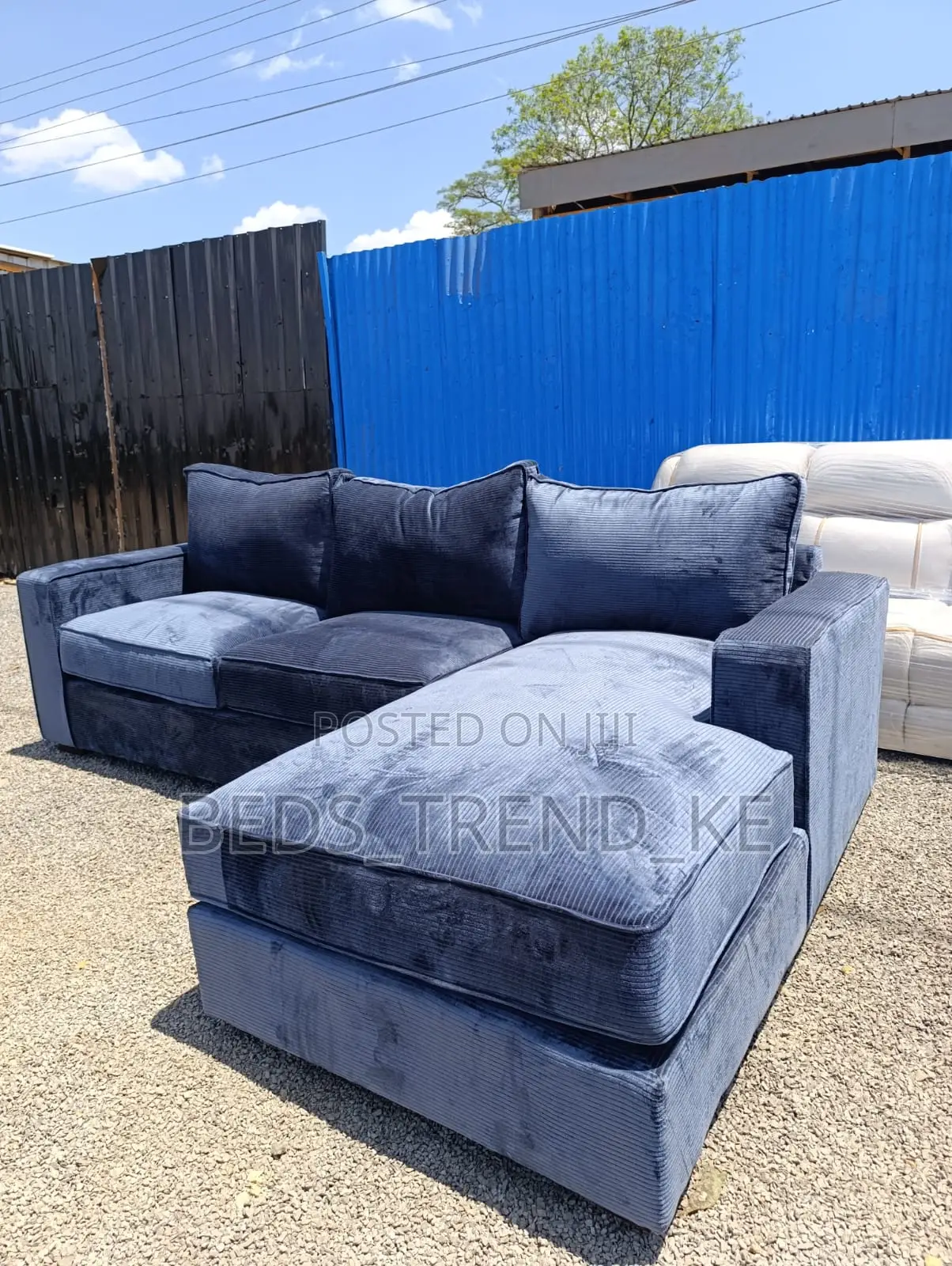 Blue 6 Seater L Seat Sofa.