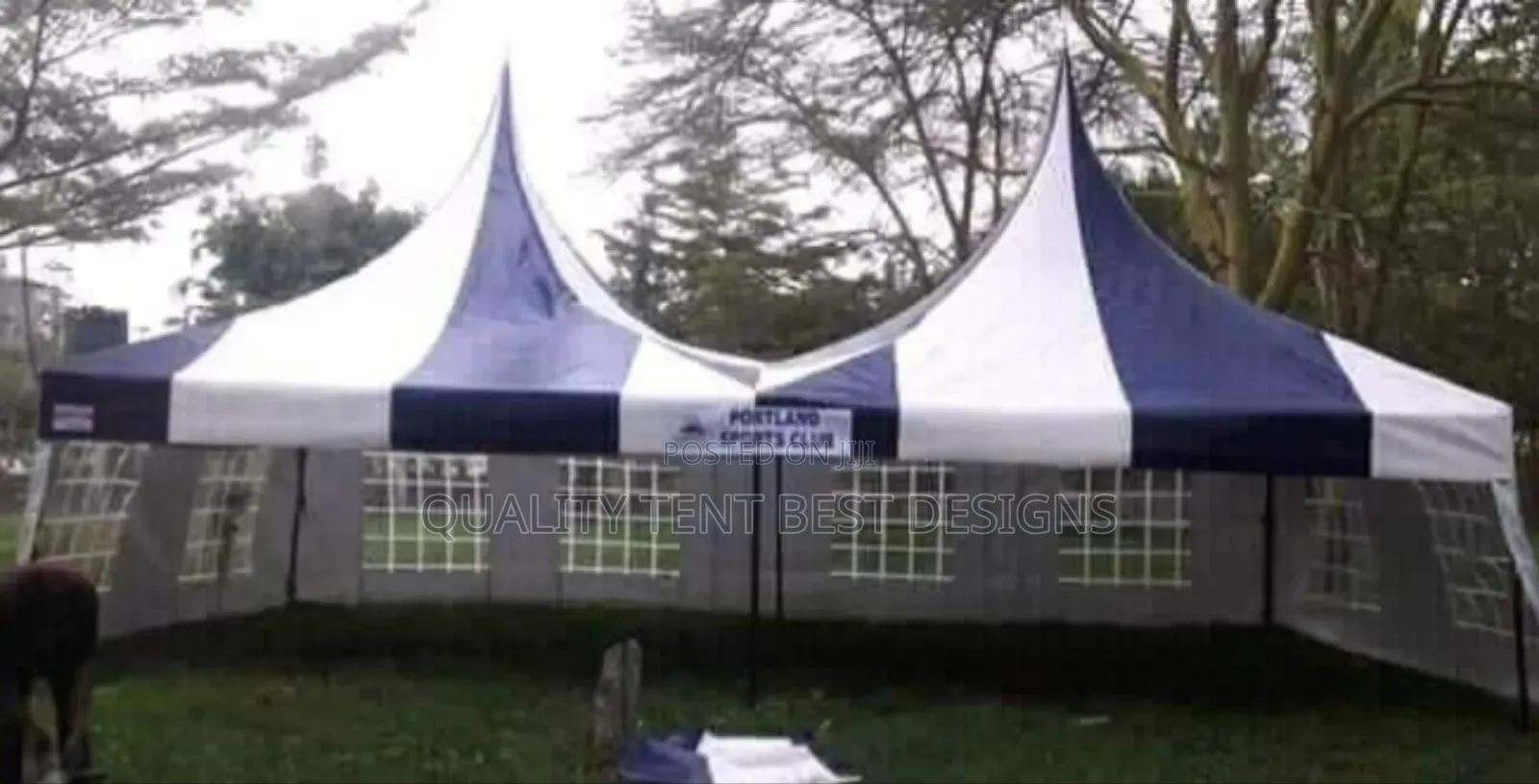 Navy Blue and White 100 Seater Tent