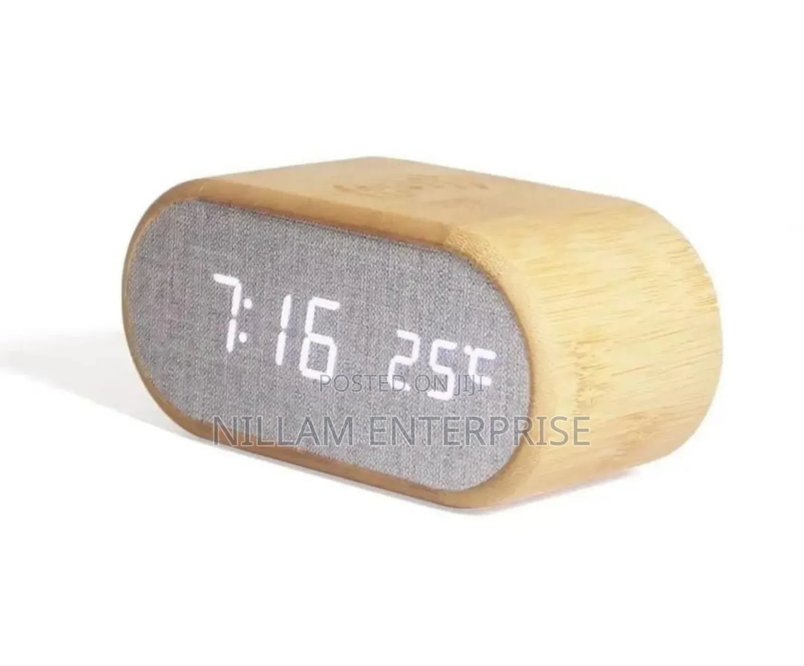 Wooden Digital Alarm Clock With Wireless Charging Display