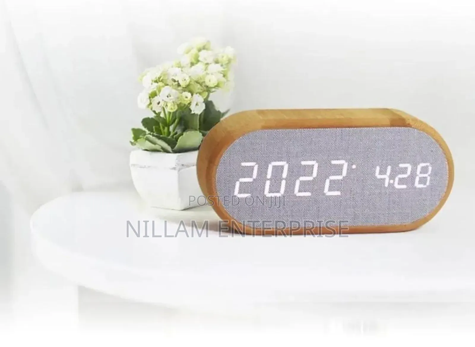 Wooden Digital Alarm Clock With Wireless Charging Display