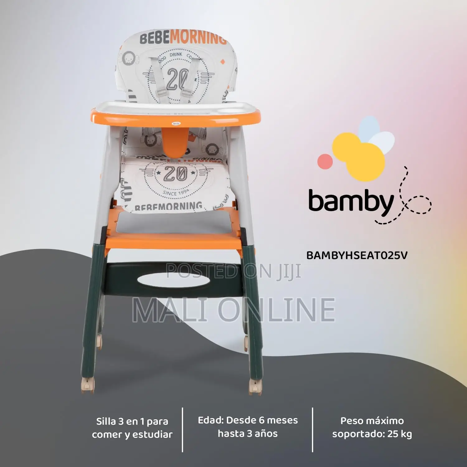 3-in-1 Baby High Chair With Tray Convertible Feeding Chair