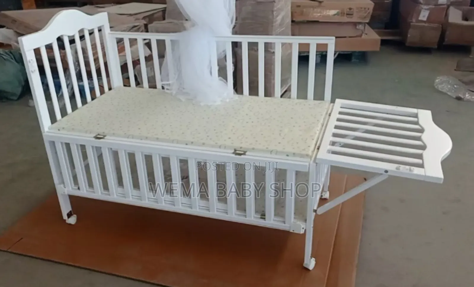 Wheeled Baby Crib/Cot With Mattress+Braided Bumpers+Stand M/Net