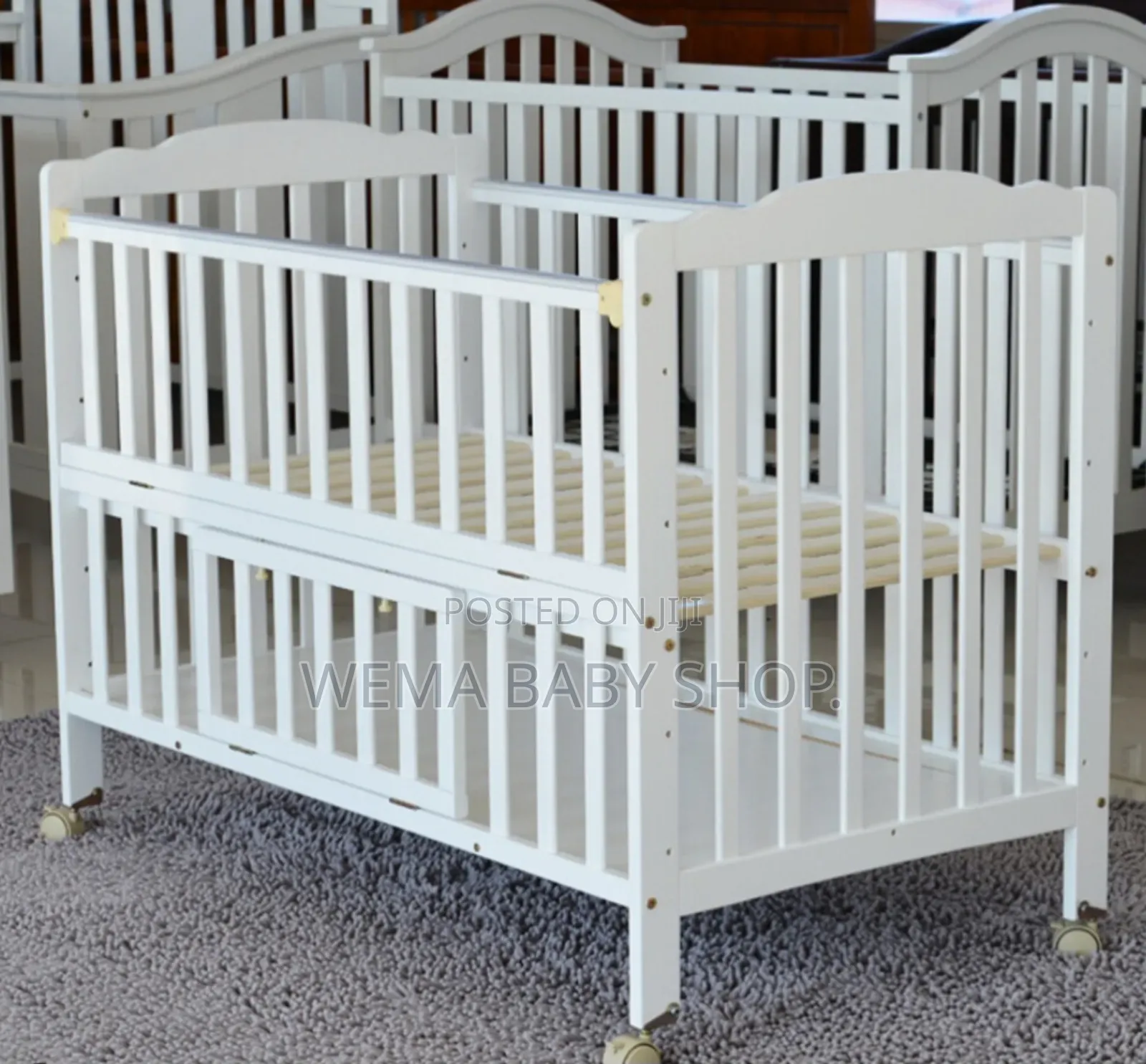 Wheeled Baby Crib/Cot With Mattress+Braided Bumpers+Stand M/Net