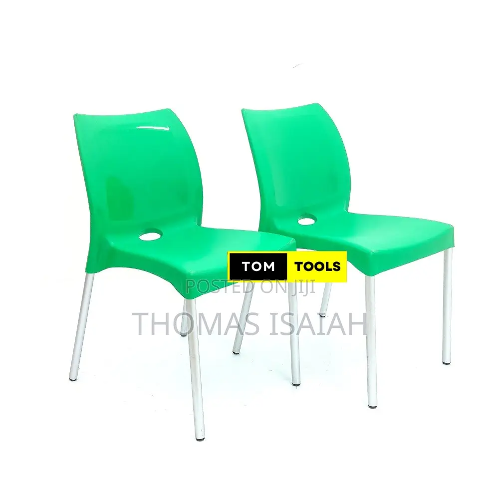 2pcs Green Armless Plastic Chair With Metal Tubing Legs