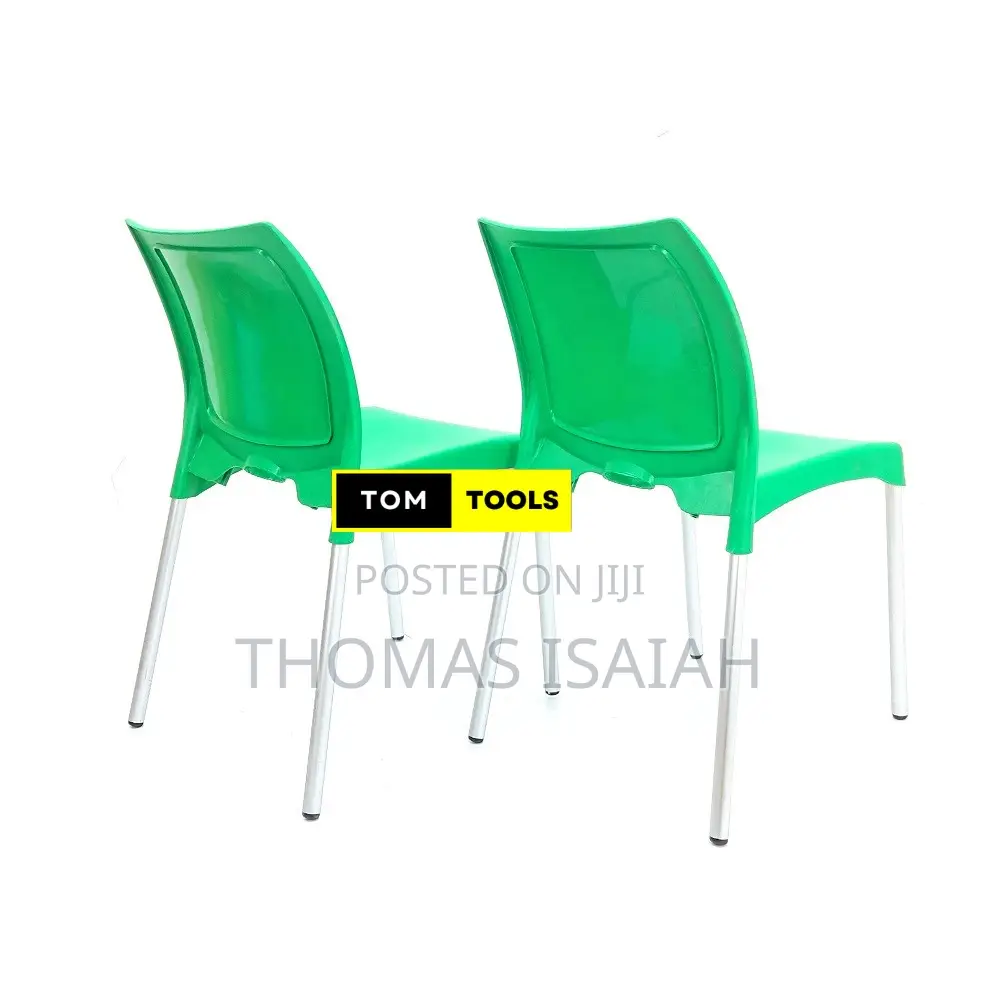 2pcs Green Armless Plastic Chair With Metal Tubing Legs