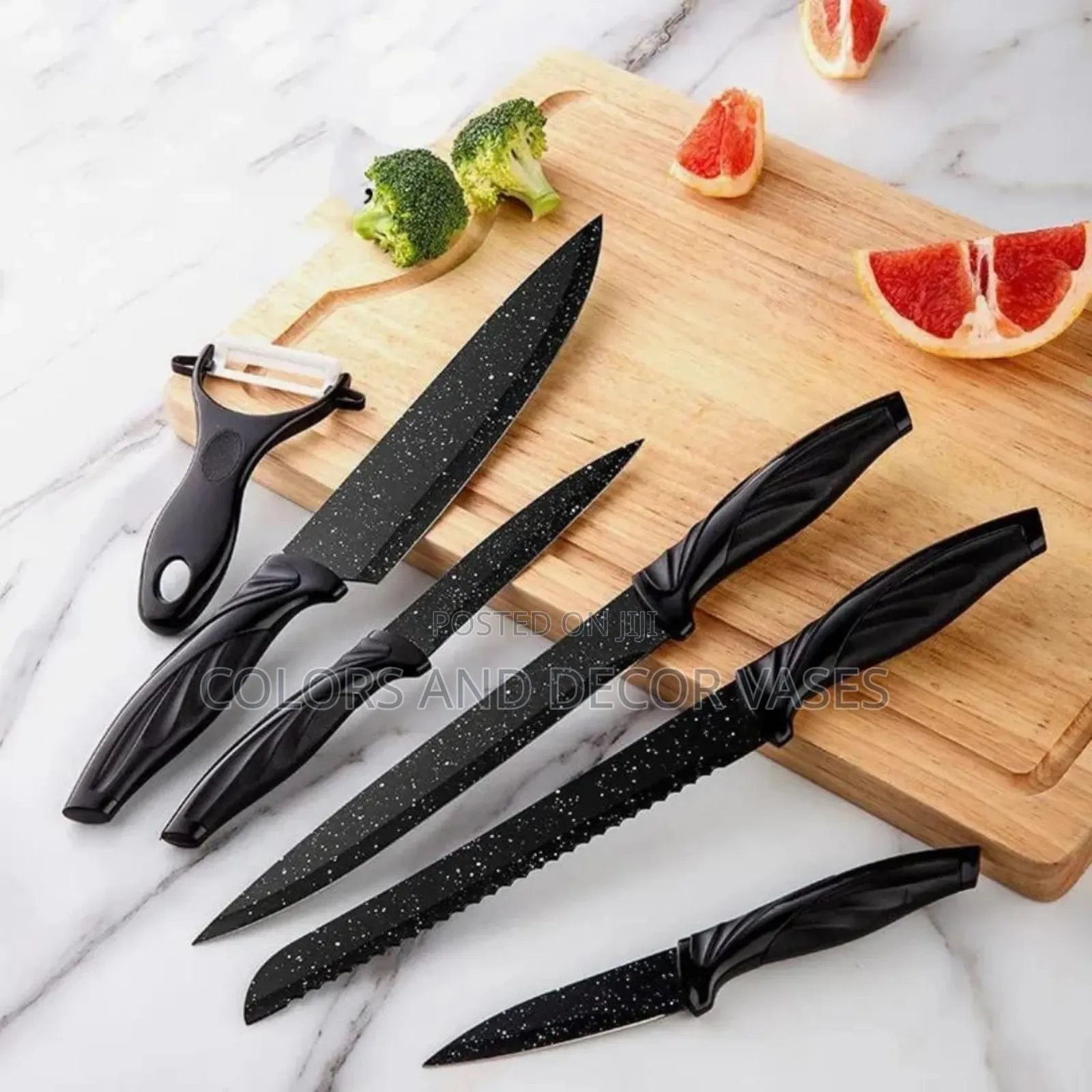 Ereasthos 6pc Knife Set in Black Granite Black Handle Colour