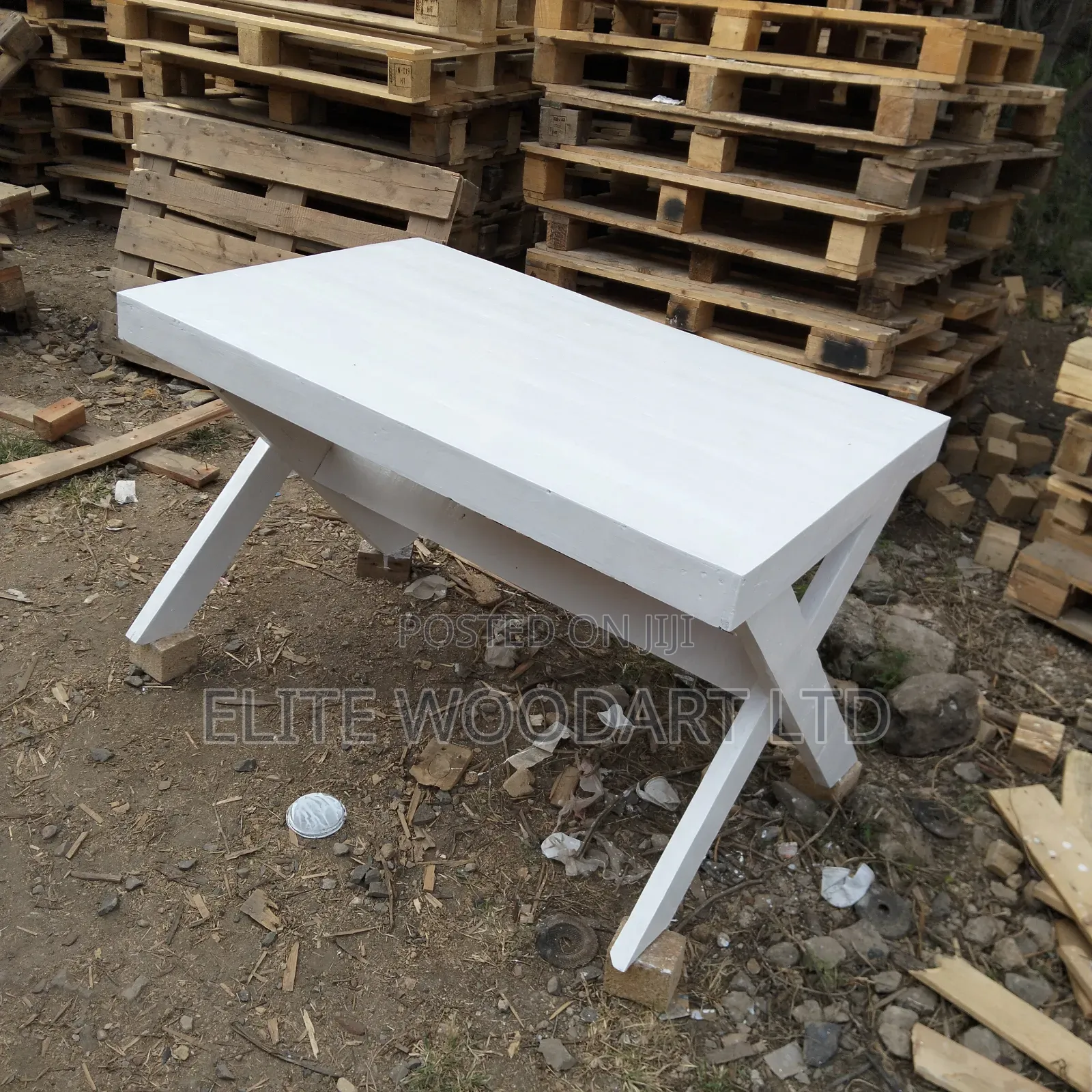 X-Leg White Solid Wood Table