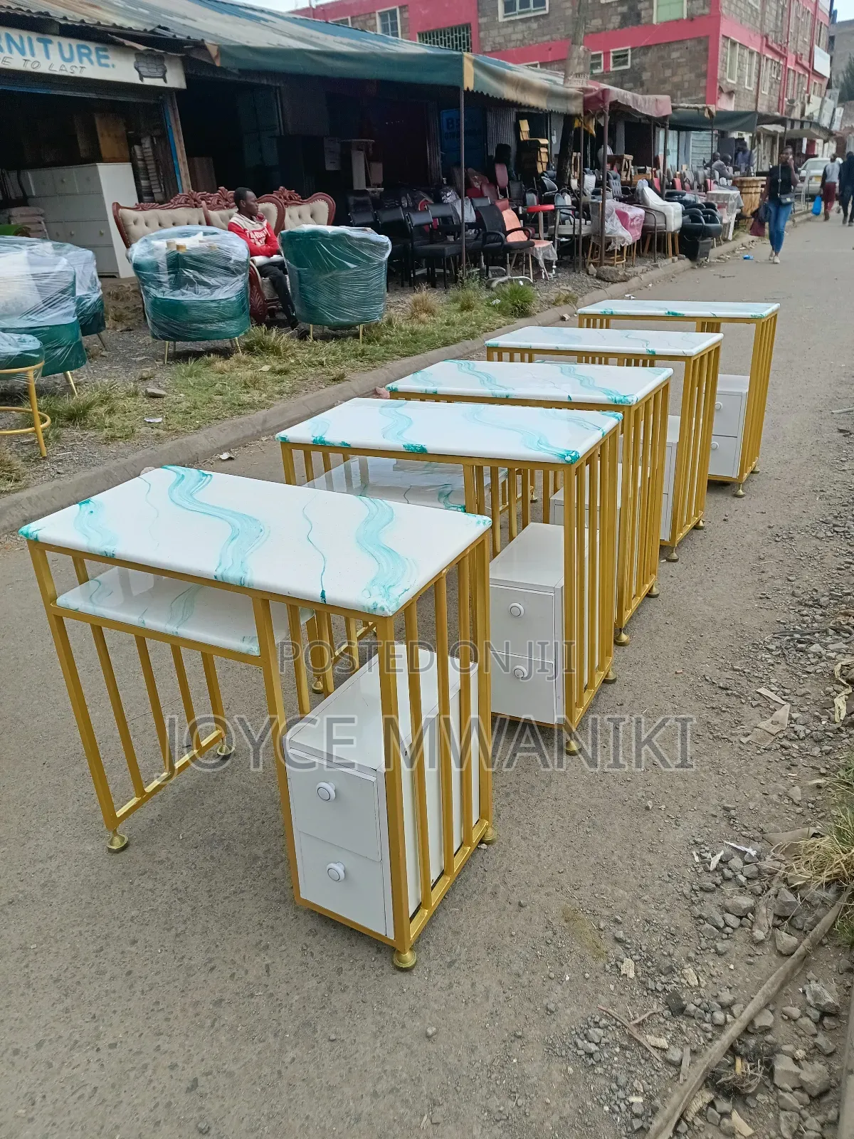 Manicure Tables, With Green Flowers, Plus Drawers 