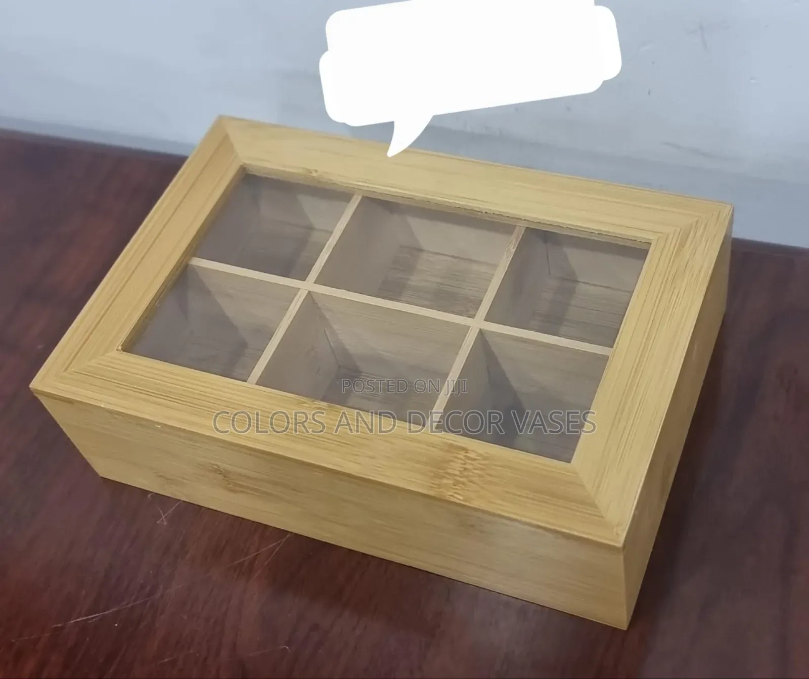6 Compartment Bamboo Tea Bag Organizer With Clear Cover