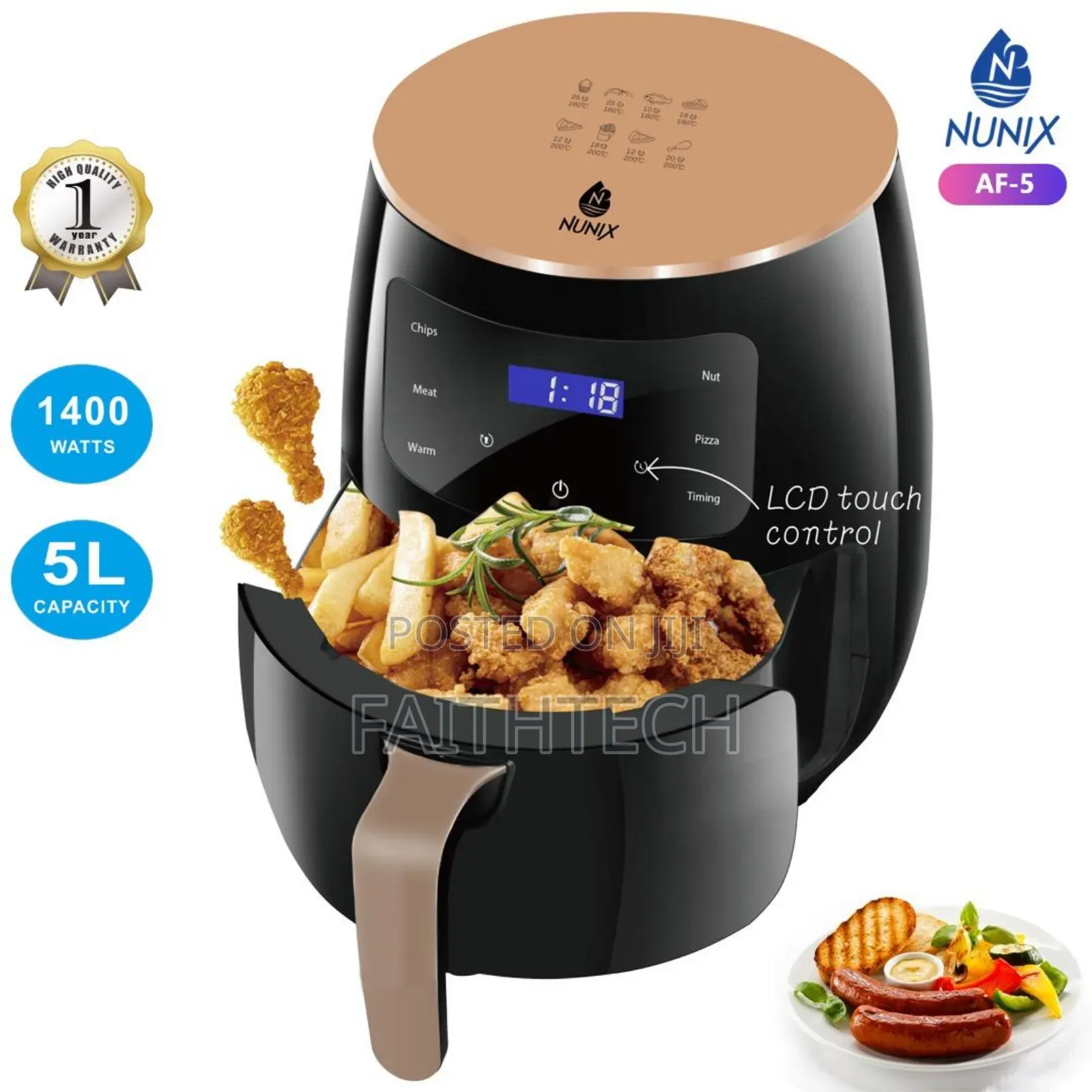 Nunix 1400w 5litres Air Fryer