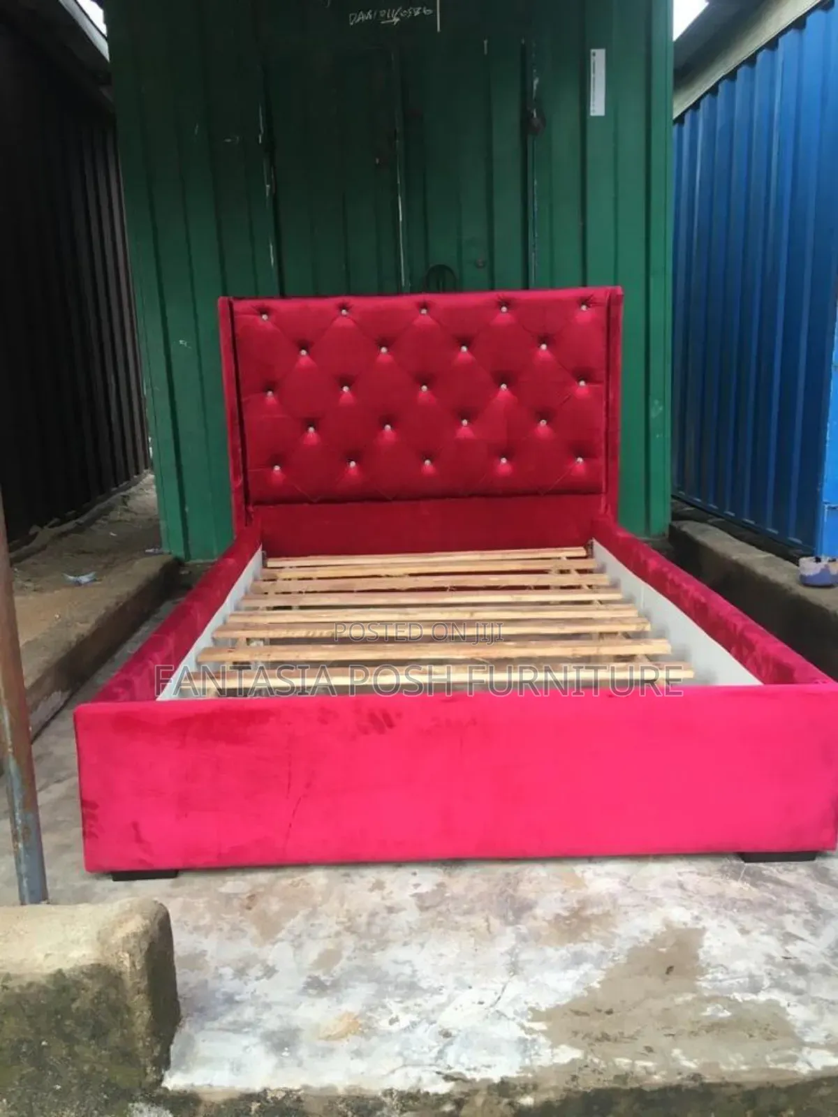 5x6 Red Tufted Fabric Bed Frame With Low Footboard