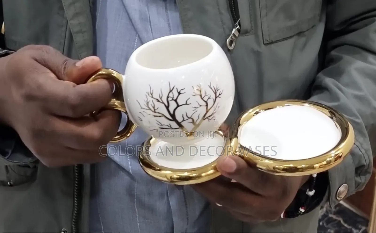 White Gold Cups and Saucers